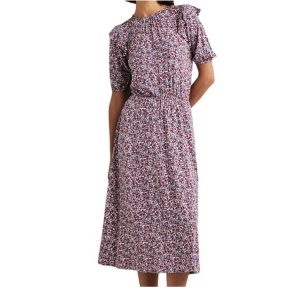Boden Paisley Midi Soft Knit Dress Ruffled Red Blue Floral Preppy Size 6